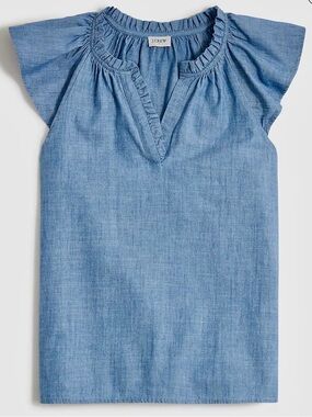J. CREW SHORT FLUTTER SLEEVELESS CHAMBRAY DENIM TOP